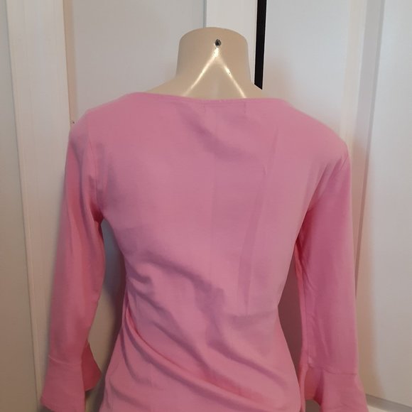 Lauren Ralph Lauren 3/4 sleeve boat neck pink blouse - Picture 3 of 10